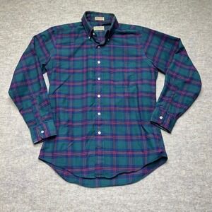 Vntg L.L. Bean Flannel‎ Shirt Mens Plaid Button Up Long Sleeve Green Red